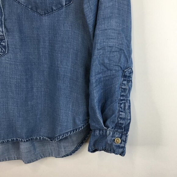 Anthropologie Cloth & Stone Tencel Chambray Rolled Up Sleeve Shirt Size XS - Picture 3 of 9